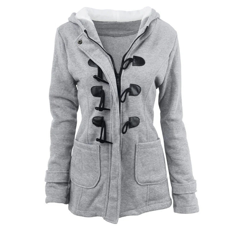 Veste à capuche femme – Coupe structurée – Mélange coton – Fermeture toggle vintage