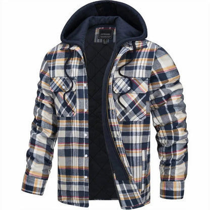 Blouson bomber homme – Coupe décontractée – Motif à carreaux – Capuche doublée – Fermeture zippée