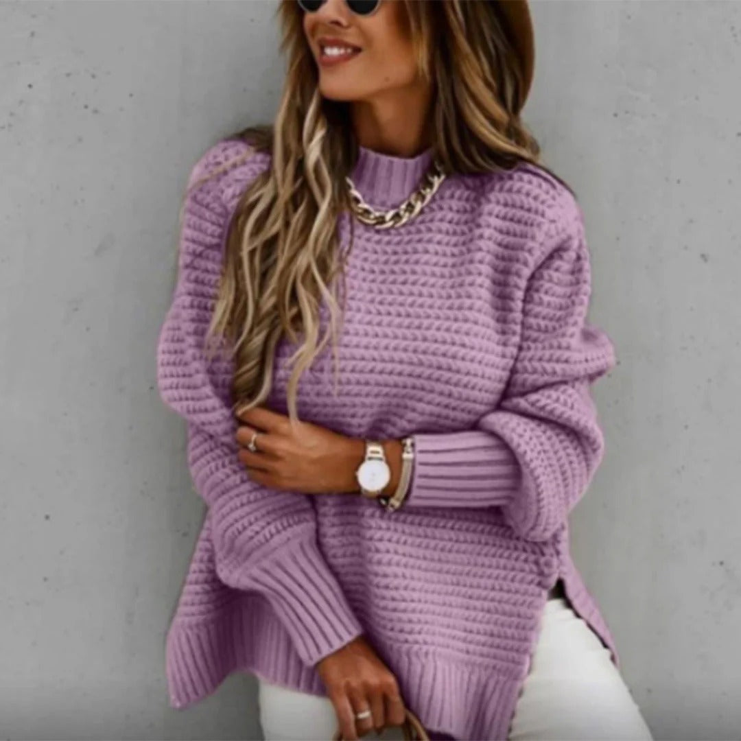 Pull femme en maille – Coupe ample – Col rond – Manches longues – Tricot doux