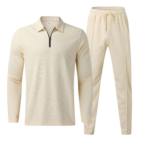 Ensemble homme – Coupe régulière – Col zippé – Coton – Pantalon fuselé – Taille cordon