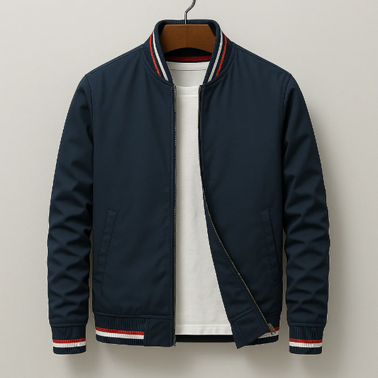 Blouson bomber homme – Coupe droite – Tissu léger – Fermeture zippée – Finition côtelée