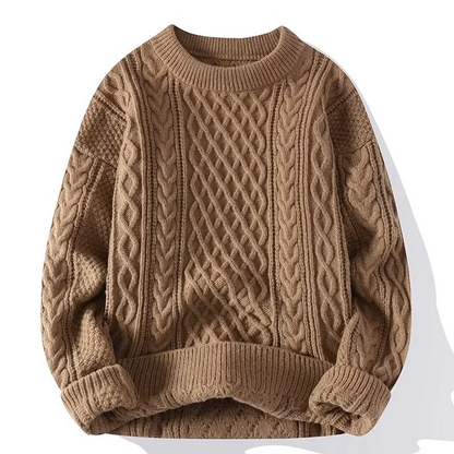 Pull femme – Maille torsadée – Coupe oversize – Col rond côtelé – Chaud en laine