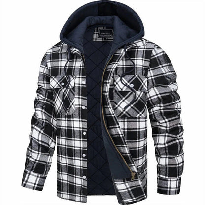 Blouson bomber homme – Coupe décontractée – Motif à carreaux – Capuche doublée – Fermeture zippée