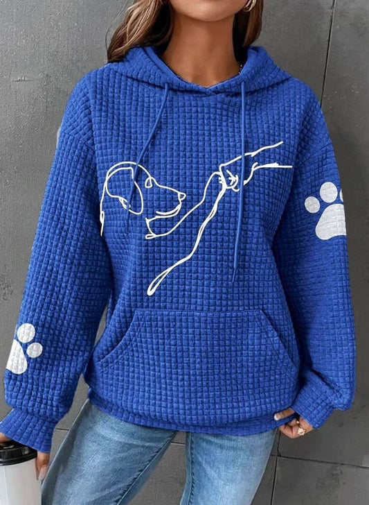 Sweat à capuche femme – Coupe décontractée – Texture matelassée – Motif chien