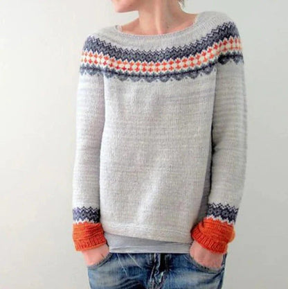 Pull femme – Laine chaude – Coupe ample – Motif géométrique – Manches longues