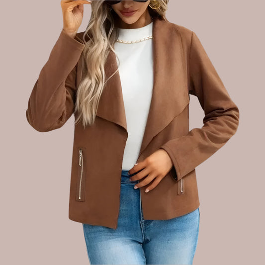 Veste femme – Coupe slim – Devant cascade – Manches longues – Toucher suédine