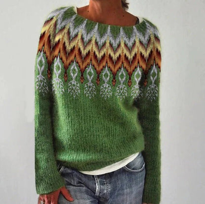 Pull femme – Laine chaude – Coupe ample – Motif géométrique – Manches longues