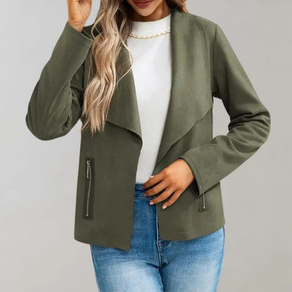 Veste femme – Coupe slim – Devant cascade – Manches longues – Toucher suédine