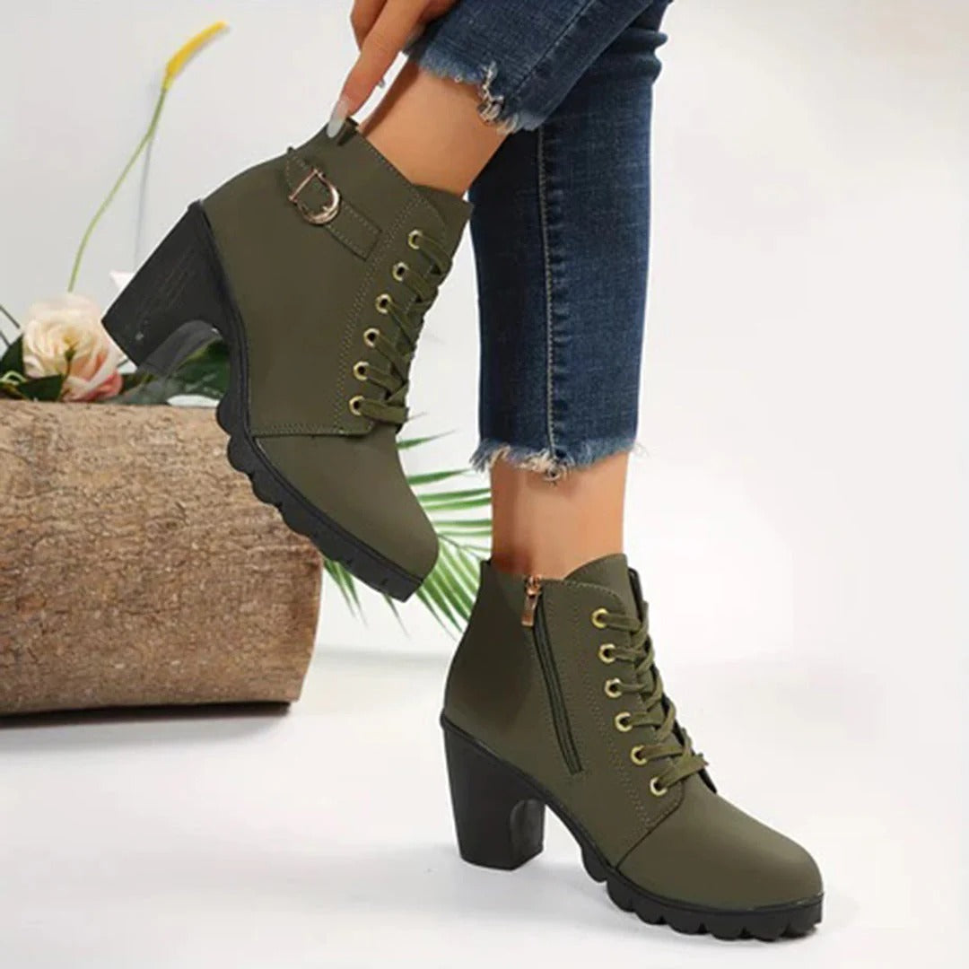 Bottines femme – Talon bloc stable – Semelle épaisse – Zip et laçage ajusté