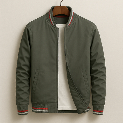 Blouson bomber homme – Coupe droite – Tissu léger – Fermeture zippée – Finition côtelée