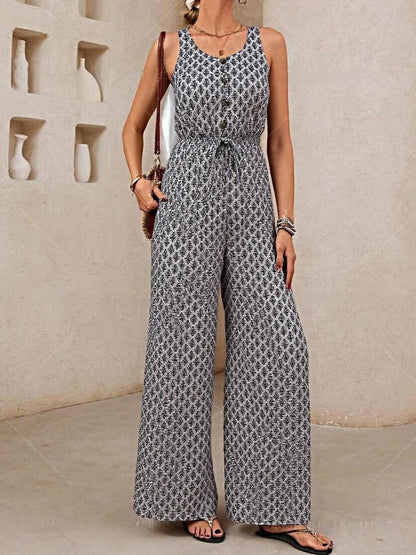 Combinaison Femme – Coupe Ample – Sans Manches – Décolleté V – Taille Cordon – Tissu Respirant