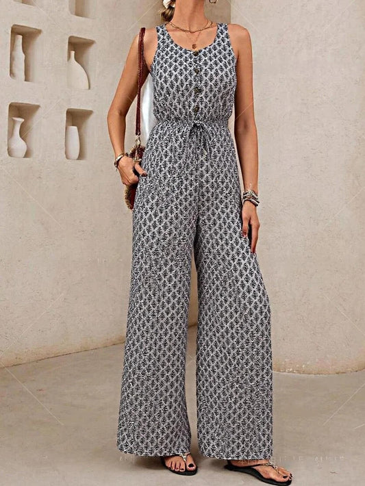 Combinaison Femme – Coupe Ample – Sans Manches – Décolleté V – Taille Cordon – Tissu Respirant