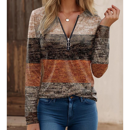 Chemise manches longues femme – Maille douce – Coupe régulière – Col zippé moderne