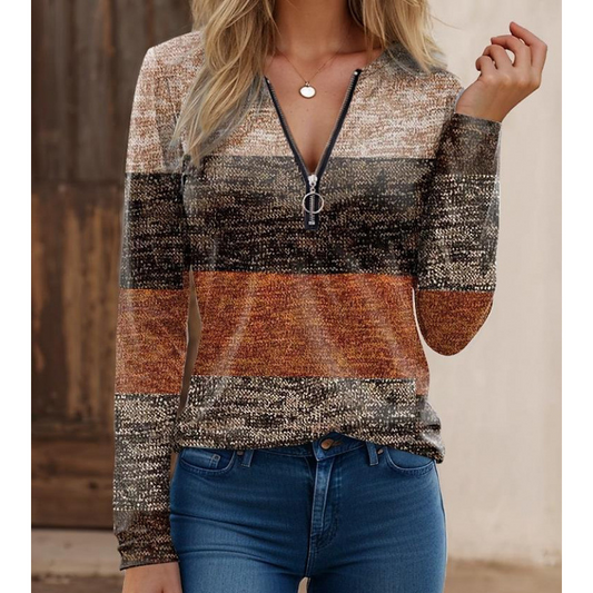Chemise manches longues femme – Maille douce – Coupe régulière – Col zippé moderne