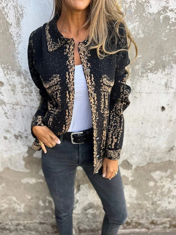 Veste femme en maille – Coupe ample – Boutons métal – Col classique – Laine douce