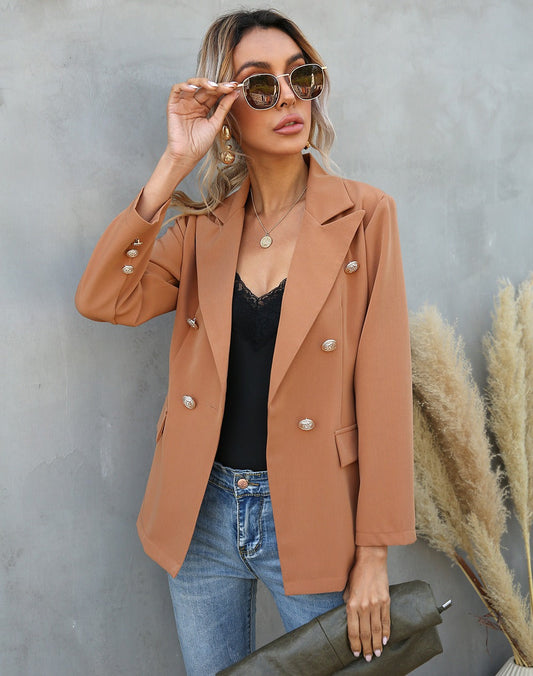 Blazer femme – Coupe ajustée – Double boutonnage – Col à revers – Poches à rabat
