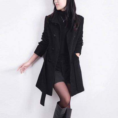 Femme Manteau - Laine Mélangée - Col Châle - Longueur Genou