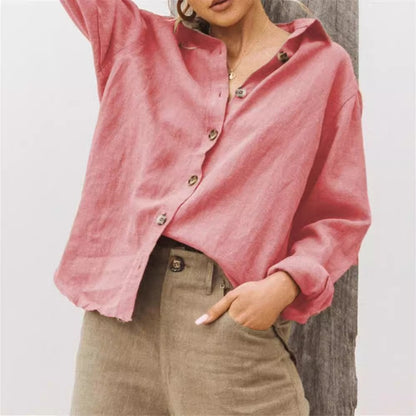 Chemise femme – Coupe ample – Coton lin – Manches longues – Col classique boutonné