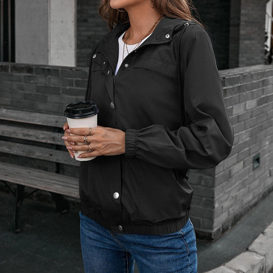 Veste imperméable femme – Coupe décontractée – Capuche – Coupe-vent zippée