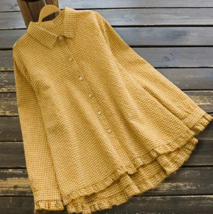 Chemise femme – Lin coton – Coupe ample A-line – Boutonnée – Ourlet à volants