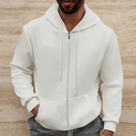 Veste à capuche homme – Coupe régulière – Matière gaufrée – Zip intégral – Style décontracté