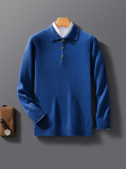 Sweatshirt homme – Maille laine – Coupe décontractée – Col polo – Bouton décoratif
