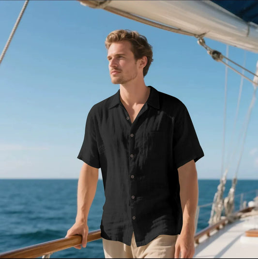 Chemise homme – Linnen respirant – Coupe décontractée – Manches courtes – Style casual