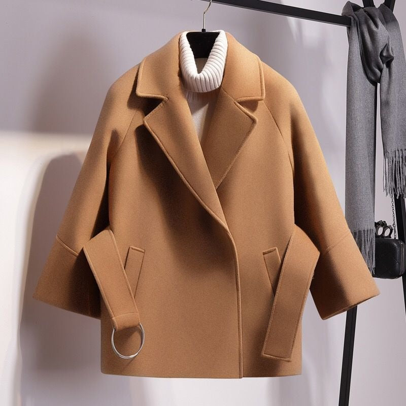 Femme Manteau - Laine Mélangée - Coupe Décontractée - Col Revers - Manches Amples
