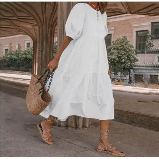 Robe femme – Coupe fluide – Coton doux – Manches bouffantes – Style bohème à volants