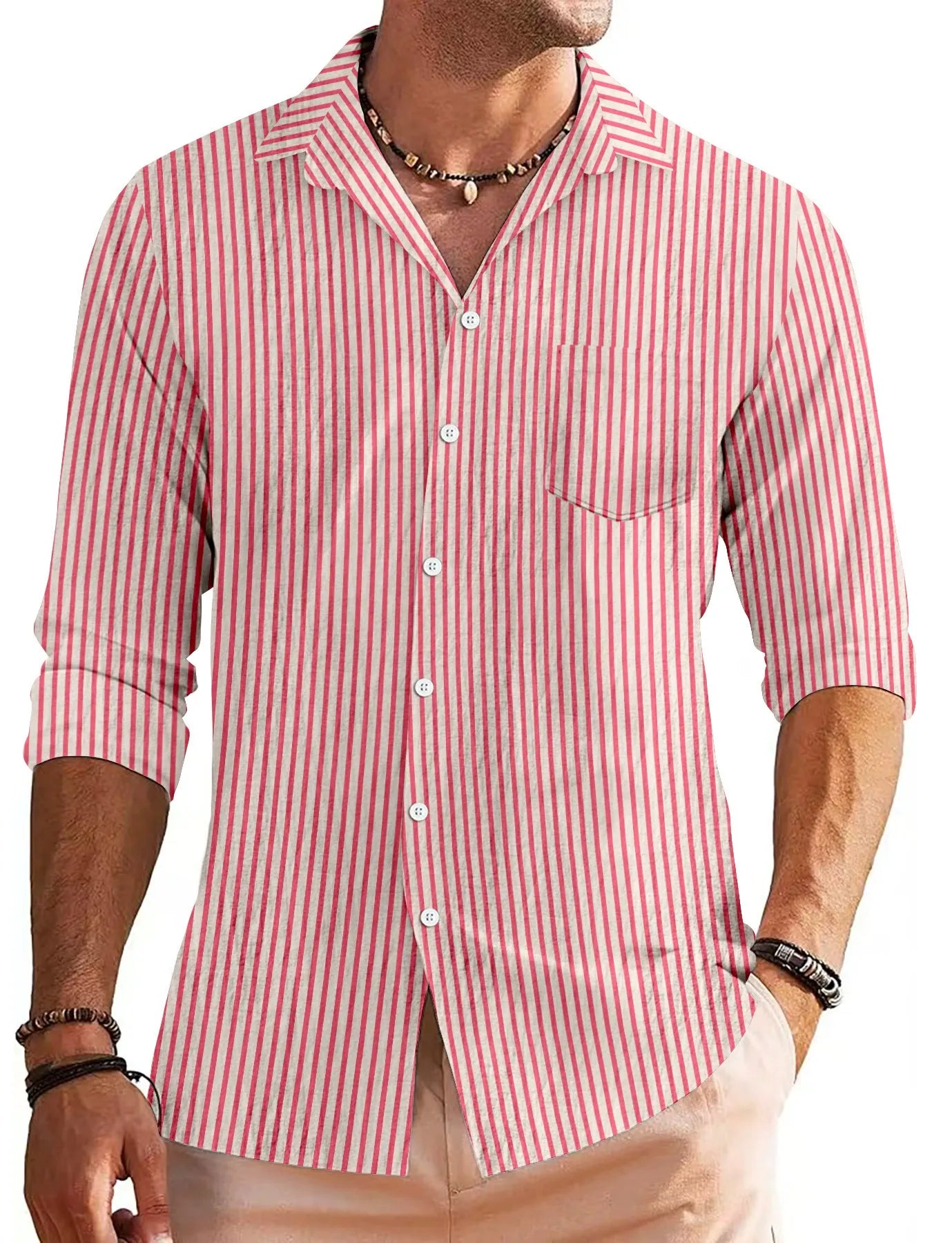 Chemise homme – Manches longues – Coupe régulière – Coton – Rayée casual