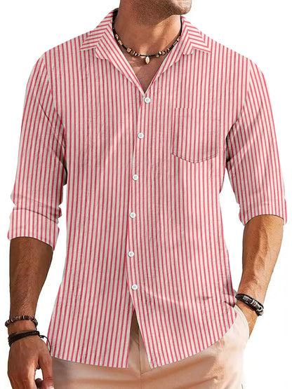 Chemise homme – Manches longues – Coupe régulière – Coton – Rayée casual