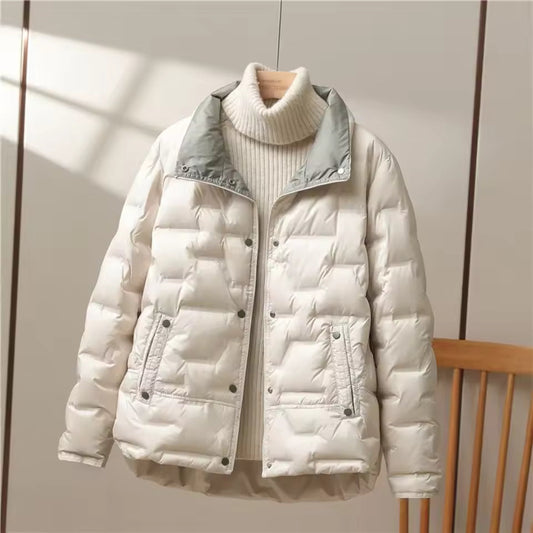 Manteau femme duvet – Coupe ample – Col à revers – Matelassé léger imperméable