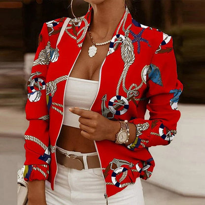 Veste femme – Coupe décontractée – Imprimé baroque animalier – Fermeture zippée