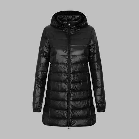 Doudoune femme – Coupe ajustée – Longueur mi-cuisse – Matelassée – Imperméable avec capuche