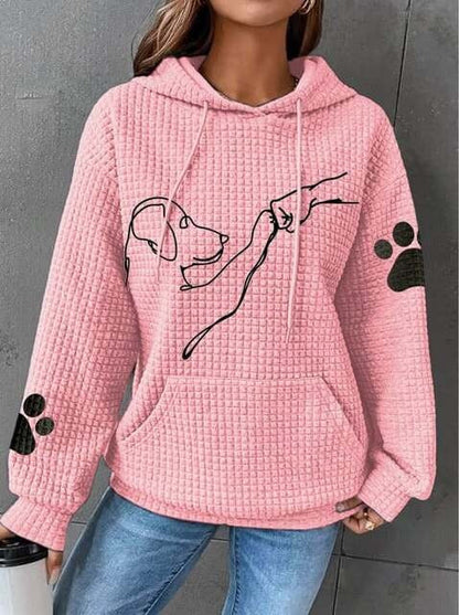 Sweat à capuche femme – Coupe décontractée – Texture matelassée – Motif chien