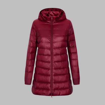 Doudoune femme – Coupe ajustée – Longueur mi-cuisse – Matelassée – Imperméable avec capuche