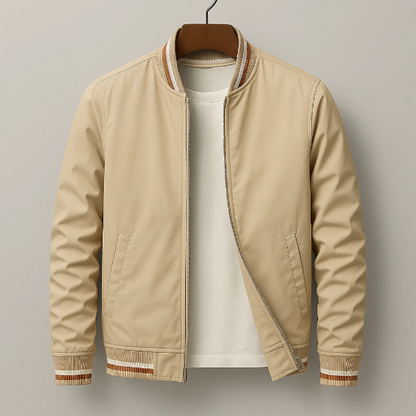 Blouson bomber homme – Coupe droite – Tissu léger – Fermeture zippée – Finition côtelée