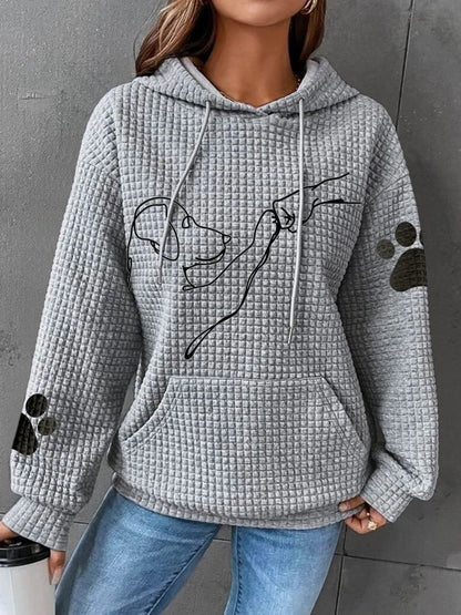 Sweat à capuche femme – Coupe décontractée – Texture matelassée – Motif chien