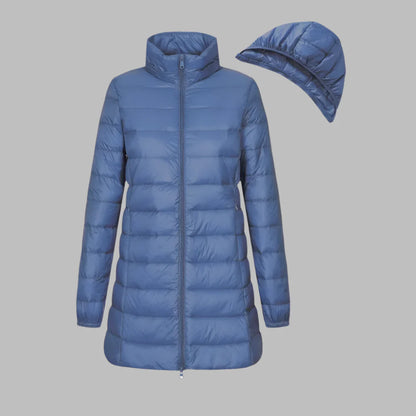 Doudoune femme – Coupe ajustée – Longueur mi-cuisse – Matelassée – Imperméable avec capuche