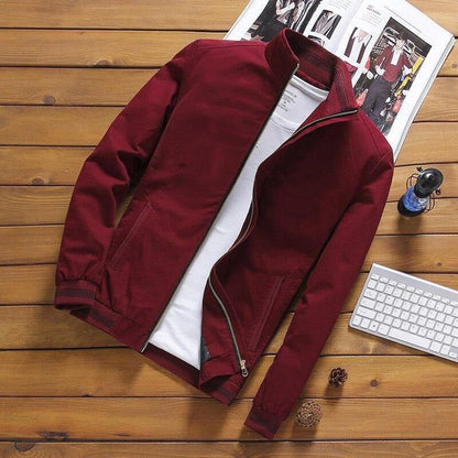Blouson homme – Coupe décontractée – Mélange coton – Col montant – Zip frontal