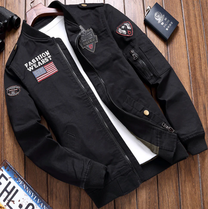 Veste militaire homme – Coupe structurée – Coton – Poches zippées – Patchs brodés