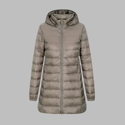 Doudoune femme – Coupe ajustée – Longueur mi-cuisse – Matelassée – Imperméable avec capuche