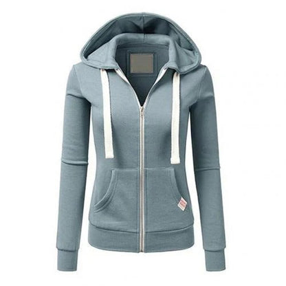 Hoodie zippé femme – Coupe slim – Mélange coton – Poche kangourou – Ourlet côtelé