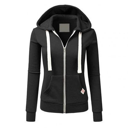 Hoodie zippé femme – Coupe slim – Mélange coton – Poche kangourou – Ourlet côtelé