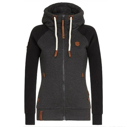 Sweat à capuche zippé femme – Coton doux – Coupe ajustée – Poignets côtelés