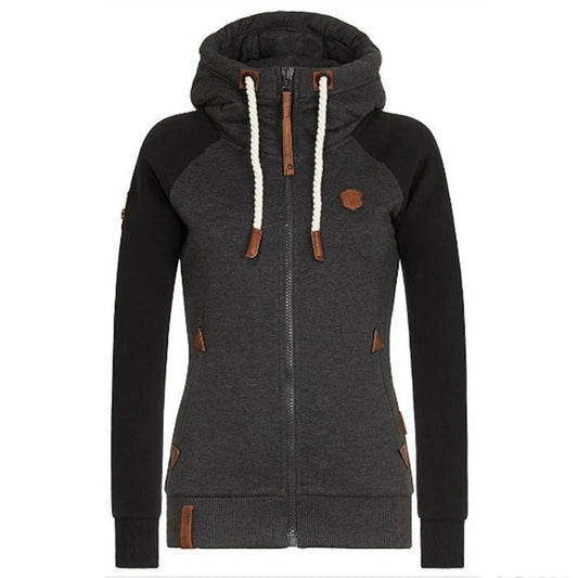 Sweat à capuche zippé femme – Coton doux – Coupe ajustée – Poignets côtelés