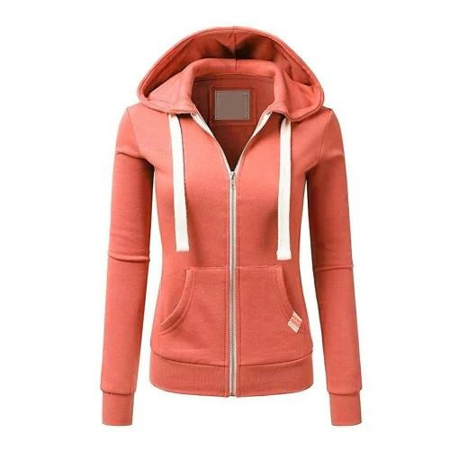 Hoodie zippé femme – Coupe slim – Mélange coton – Poche kangourou – Ourlet côtelé