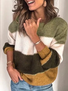 Pull femme – Maille douce – Coupe ample – Manches longues – Motif rayé