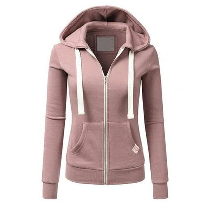 Hoodie zippé femme – Coupe slim – Mélange coton – Poche kangourou – Ourlet côtelé