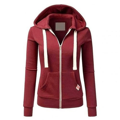 Hoodie zippé femme – Coupe slim – Mélange coton – Poche kangourou – Ourlet côtelé